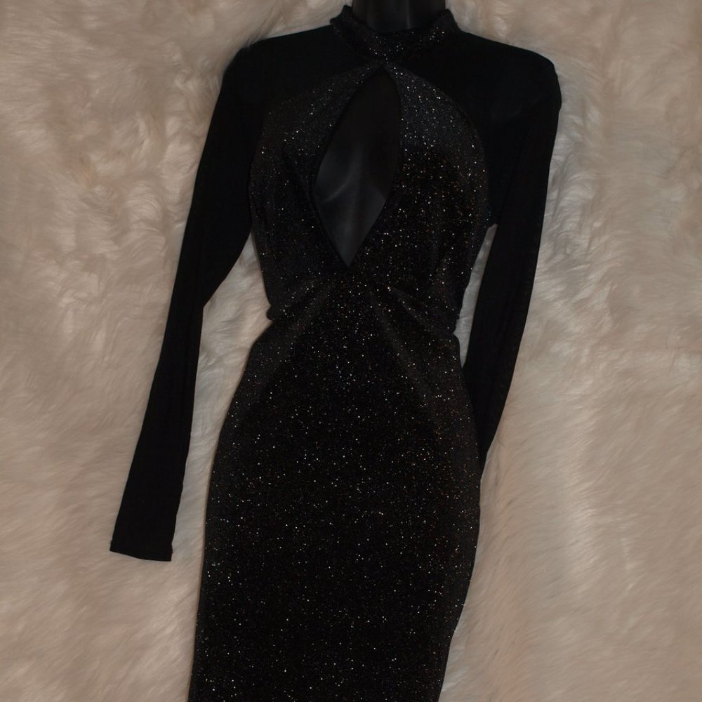 CHARLOTTE RUSSE Short Black Sparkly Cut-out Front Dress Size L